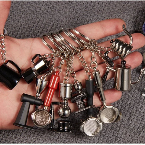Coffee Lover's Miniature Keychain - Espresso Machine & Barista Tool Designs