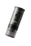 A metallic grey DripSip coffee tool, shown in an upright position against a white background.